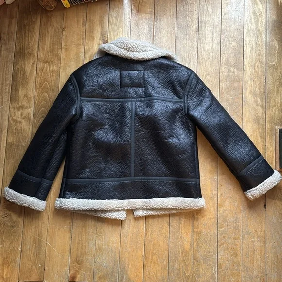 AE Oversized Vegan Shearling Moto Jacket Black Medium NWT - Picture 10 of 11